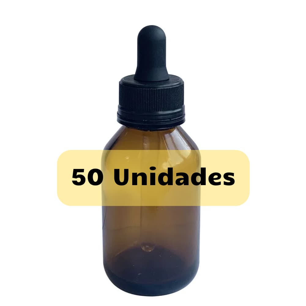 Frascos Conta Gotas 60ml Vidro Âmbar (50 Unidades) Tampa Com Lacre Preta