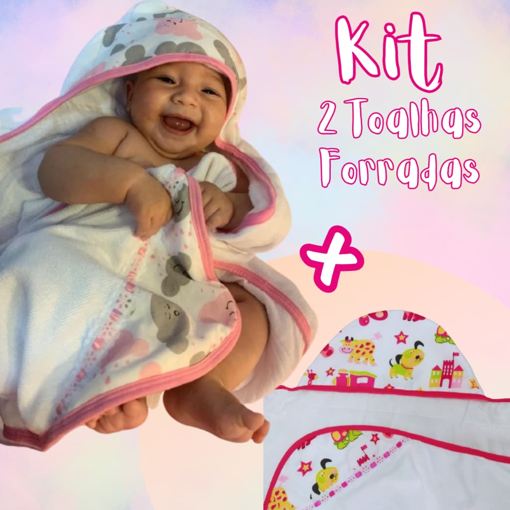 Kit 2 Unidades Toalha De Banho Bebê Capuz Dupla face Forrada Tecido de Fralda Algodão Recém Nascido