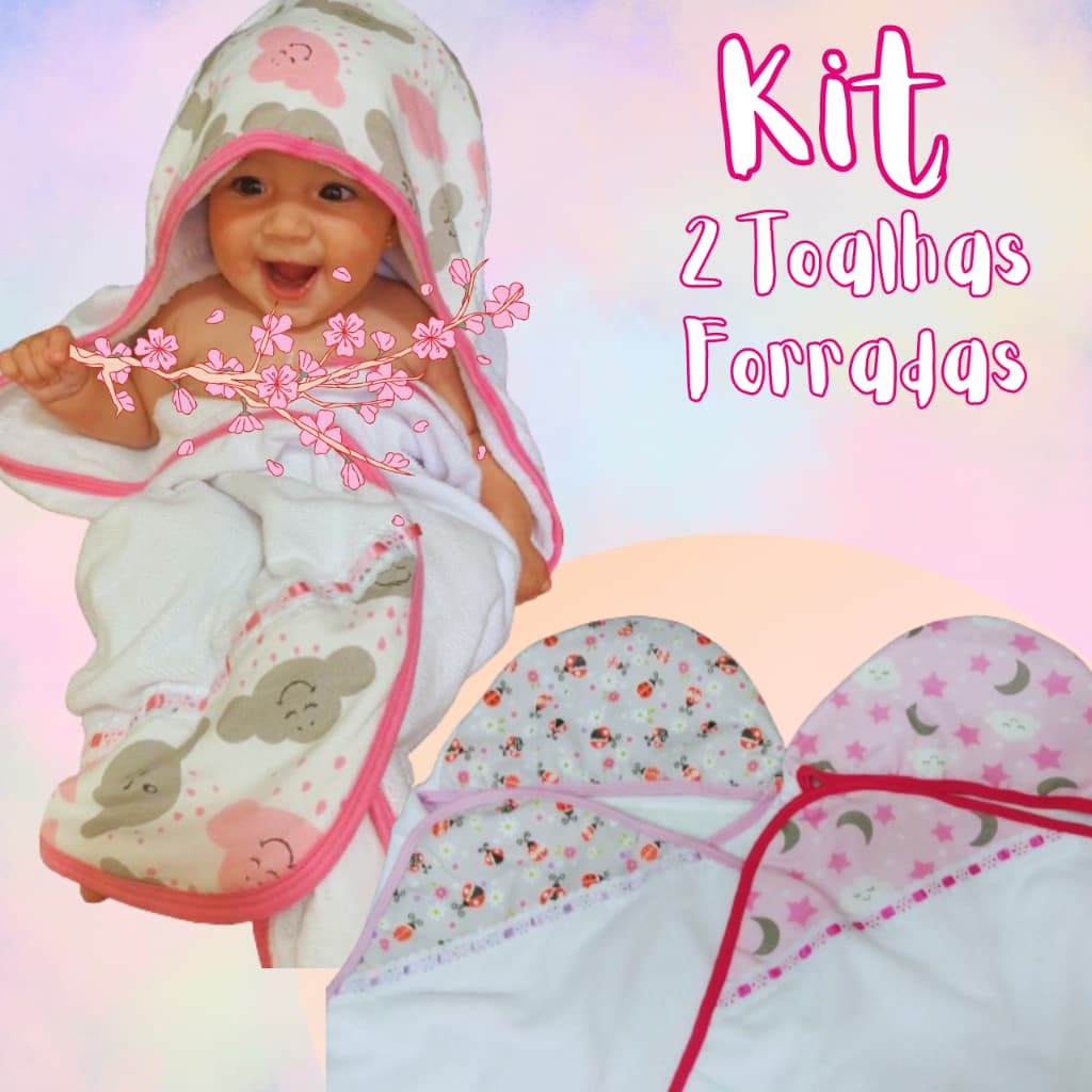 Kit 2 Unidades Toalha De Banho Bebê Dupla Face Com Capuz Forrada Com Tecido Algodão Infantil Recém Nascido
