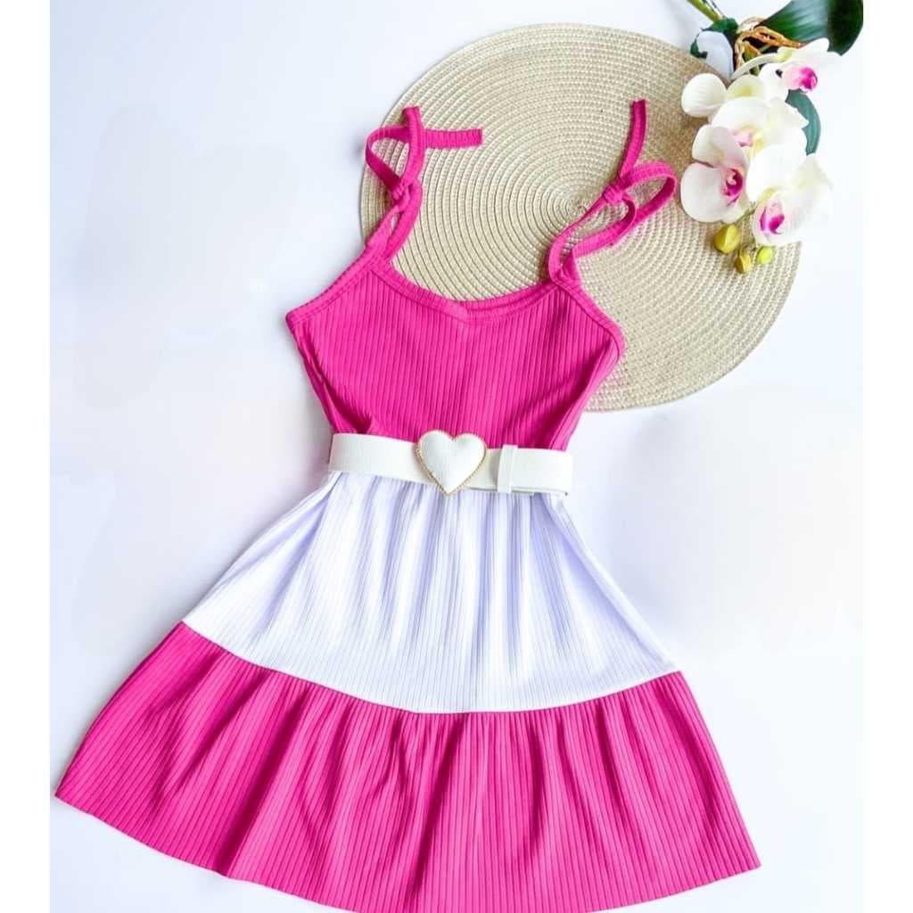 Vestido infantil  multicolorido  maria ROSA E BRANCO