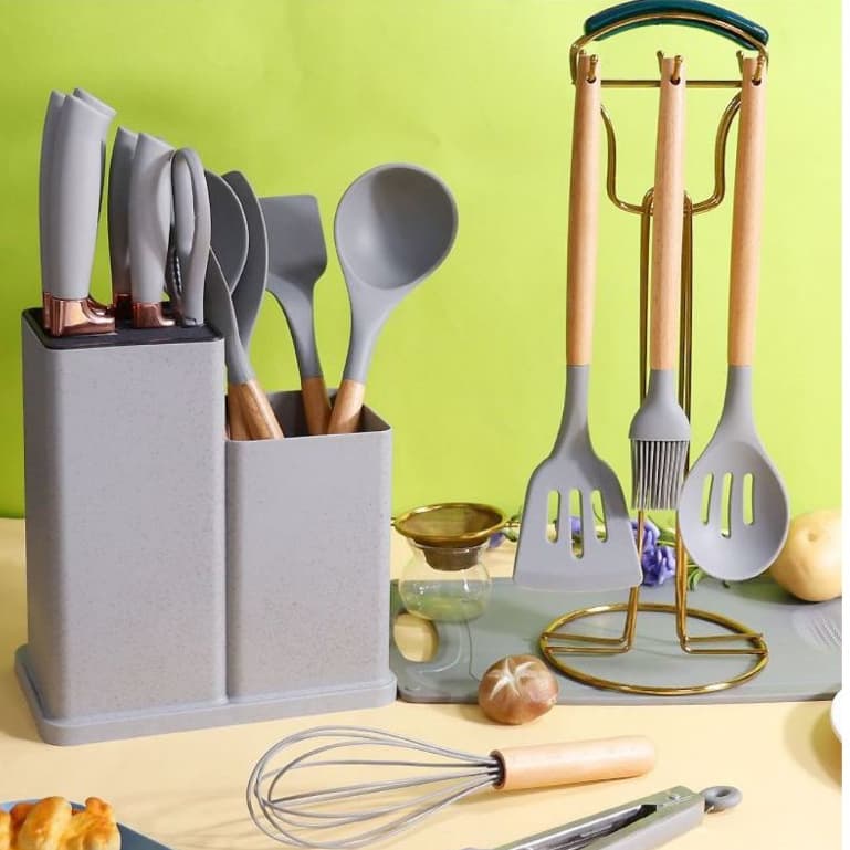 Kit 19 Peças - Jogo de Utensílios de Cozinha em Silicone Completo Antiaderente e Resistente ao calor