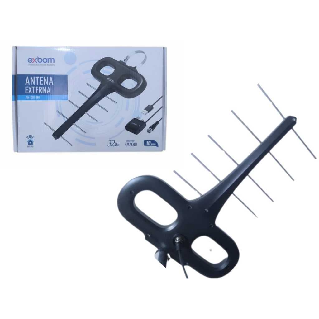 Antena Digital Externa 32DBI 10 Metros Exbom com Booster 10 Elementos