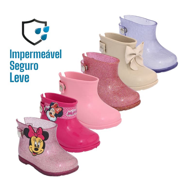 Bota Galocha Infantil Menina Feminina Cano Curto Impermeável Várias Cores