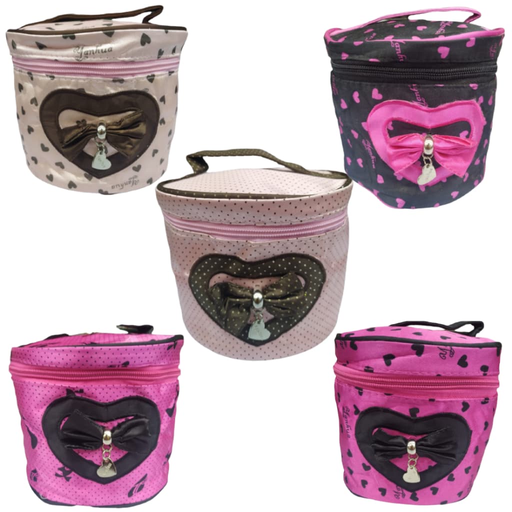 Kit 1/3 Necessaire Maletinha Redonda Lindas Estampas Com Alça de Mão  E Laço 2005