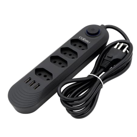 COIBEU Extensão de tomadas 4 tomadas de 3 furos e 3 usb filtro de linha com cabo de 2m Bivolt-Promoção