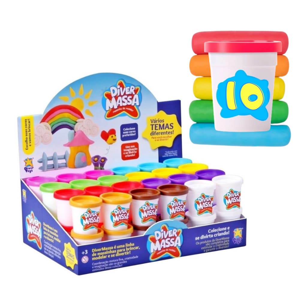 Kit 10 Potes Potinho De Massinha Massa De Modelar Divertoys