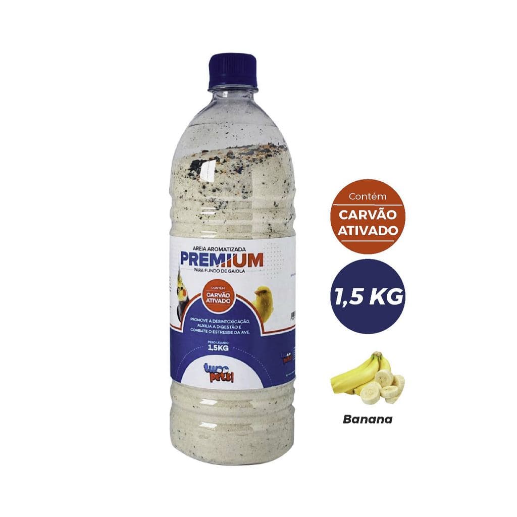 Areia com Grit Aromatizada 1,5kg c/ Carvão Ativado para Aves Passaros em Geral - Sabores