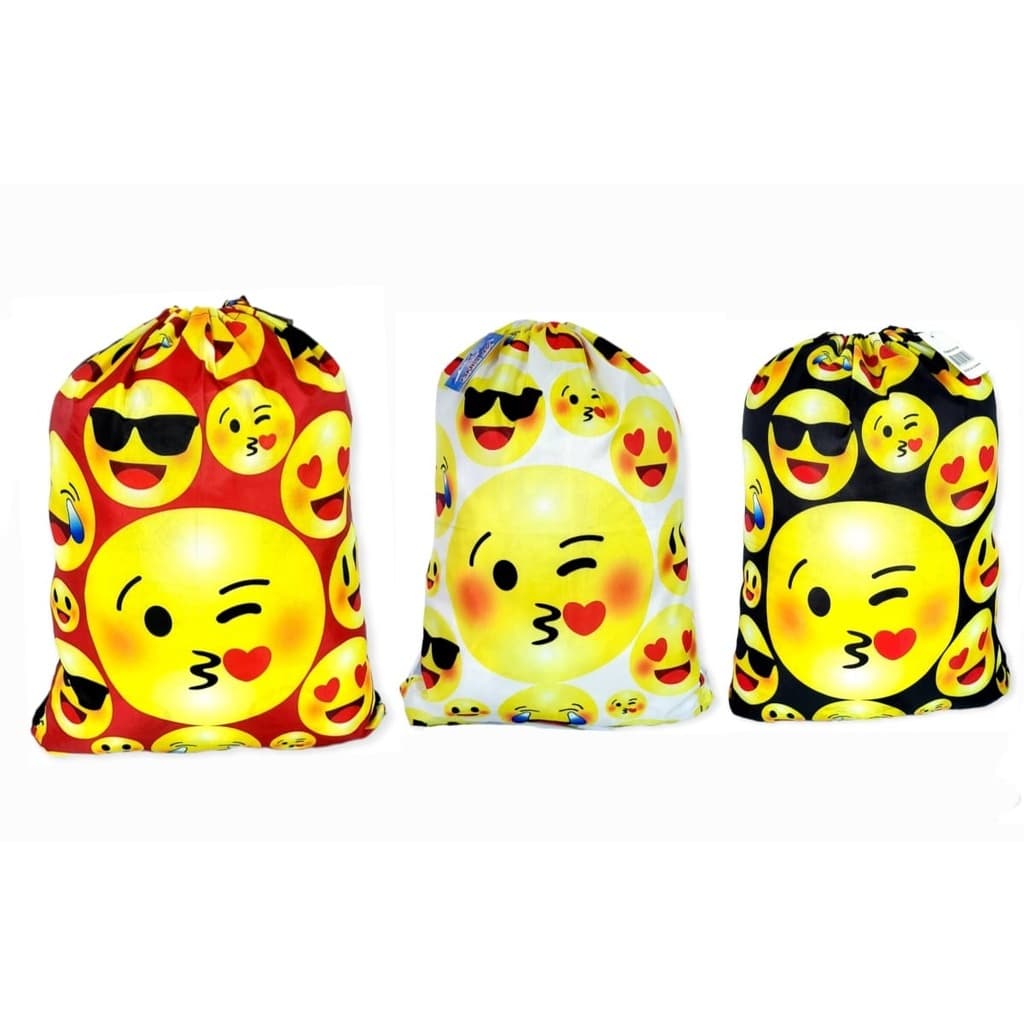 Kit Mochila Saquinho juvenil, Emoji Divertido Bolsa Sacochila Passeio Academia.
