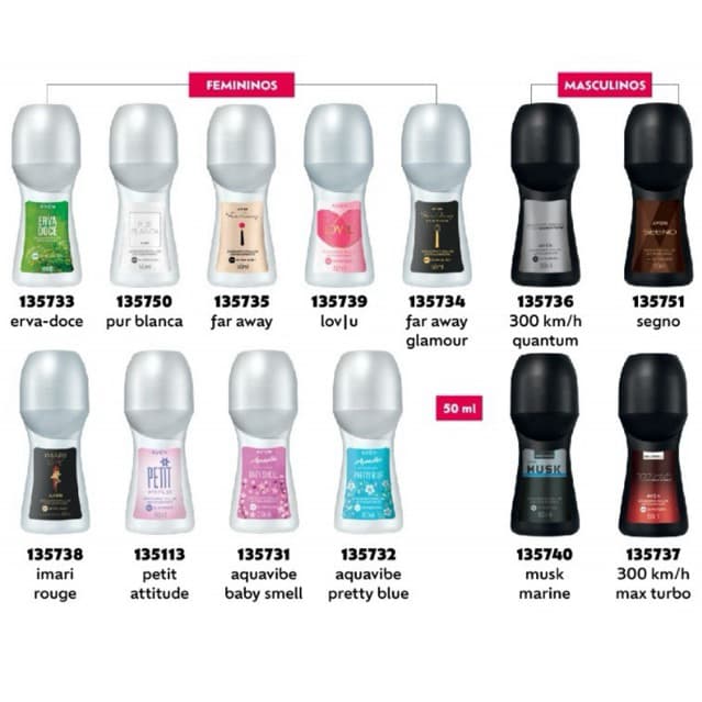 Kit com 05 Desodorante Antitranspirante Rollon Avon 50ml Roll on