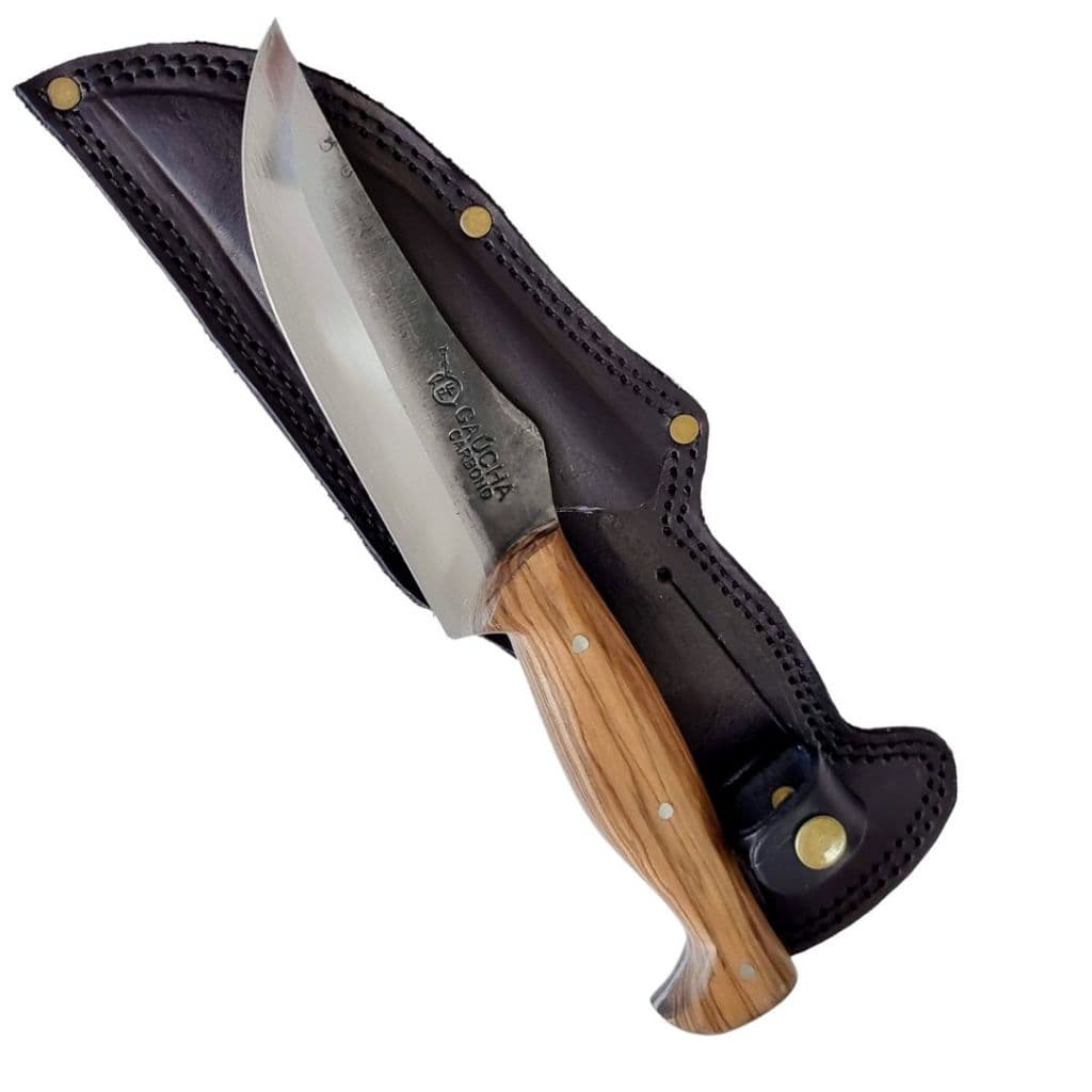 Faca Churrasco Artesanal Campo Aço Carbono Bainha em Couro