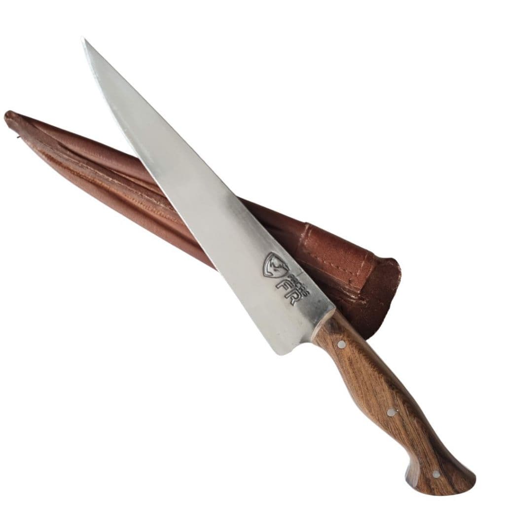 Faca Churrasco Rústica Artesanal Aço Carbono Bainha em Couro