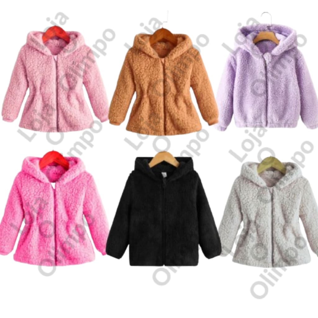 Casaco teddy Infantil Menina Blusa  Ted  Feminino Tedd Pelinho Tedy Inverno Quentinho Rosa Branco Preto Lilas