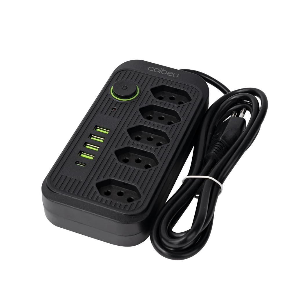COIBEU Extensão Elétrica 2m/5m 10A 5 Tomadas 4 USB 1 Tipo-C Universal Bivolt Power 110v/220v WKC-541