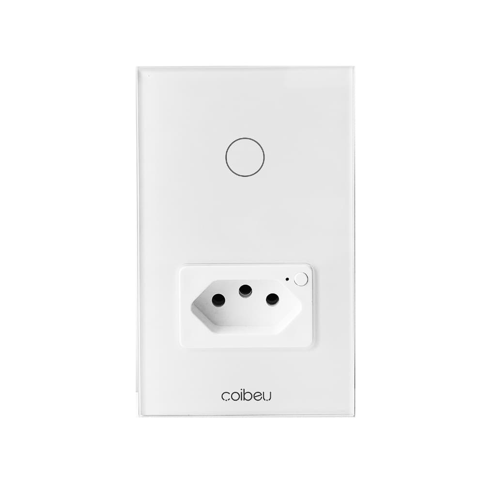 Interruptor Inteligente COIBEU WiFi com Painel de Vidro - 1 Interruptor e 1 Tomada, Compatível com Tuya, Alexa e Google