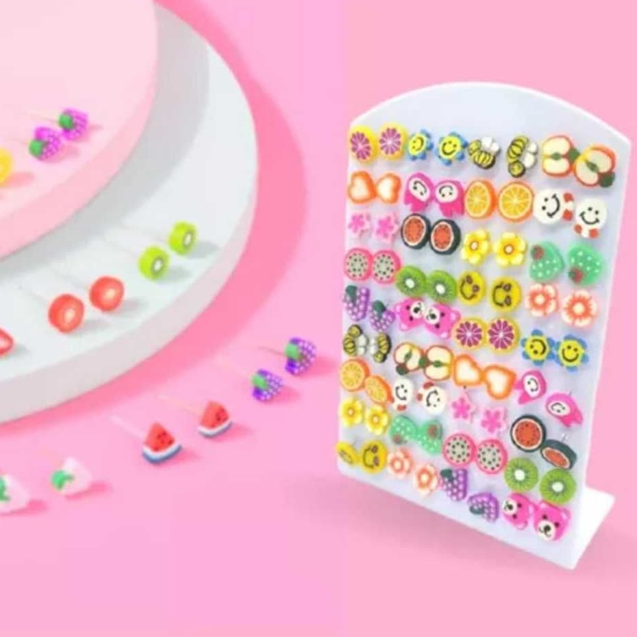 Kit 72 Pares de Brincos Infantil Fruta/animal Resina Acrílico colorido atacado