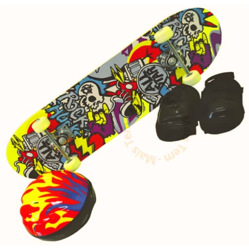 Skate Infantil Semi Profissional C/ Kit Proteção Shape Lixa Estampado Suporta até 50kg Menino/Menina