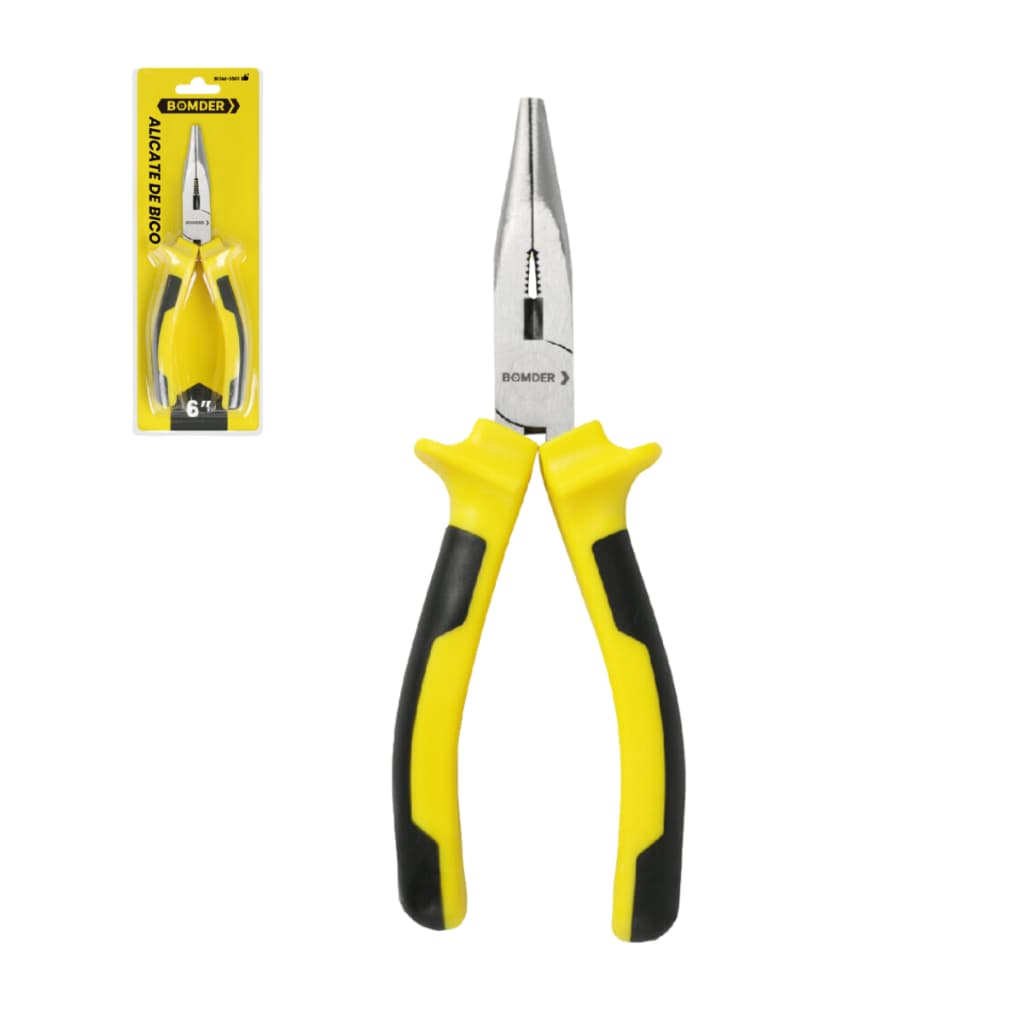 Alicate De Bico Fino Longo 6 Polegadas 165mm Cabo Emborrachado Ergonômica Meia Cana