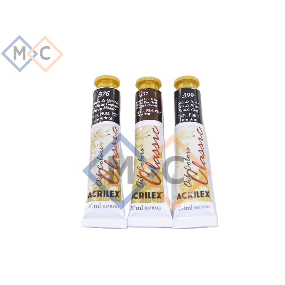 Tinta Oleo Acrilex 20ml - Marrom de Garanza 376 - Marrom Van Dyck 337 - Gris de Payne 399