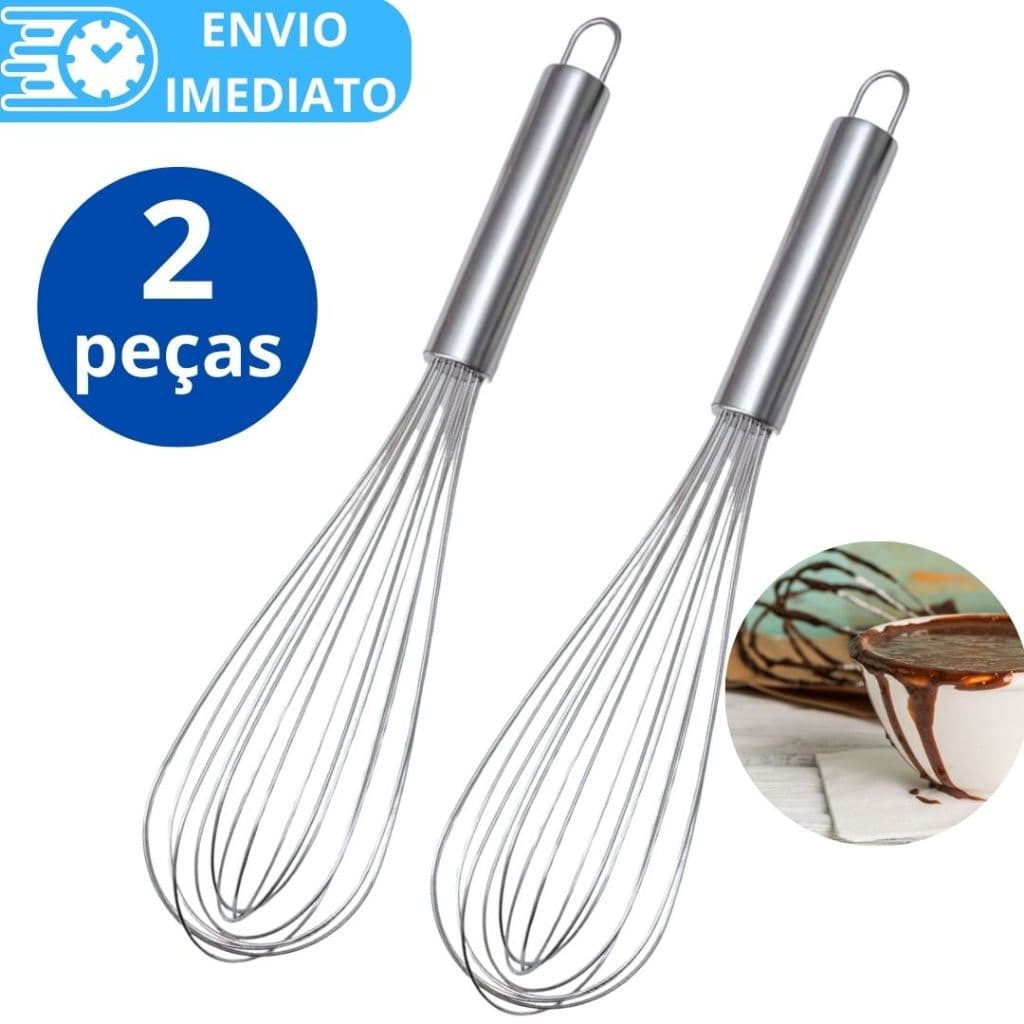 KIT 2 Batedor de clara ovo Fouet fue INOX para Cozinha Casa Diversas Receitas Bolo Pão Farinha
