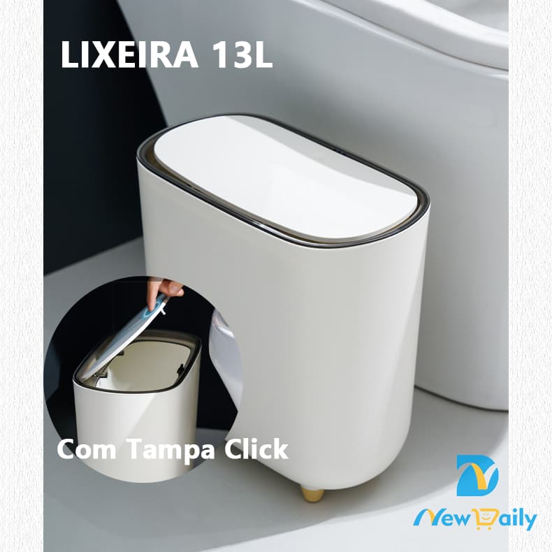 Lixeira 13L banheiro cozinha escritorio com tampa Click Economizar espaço BC-40