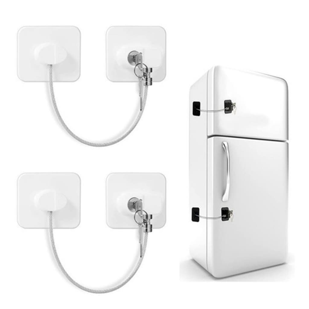 Kit 2 Trava Segurança Cadeado Para Geladeira Gaveta Sem Furo Branco Proteção Infantil Residencial