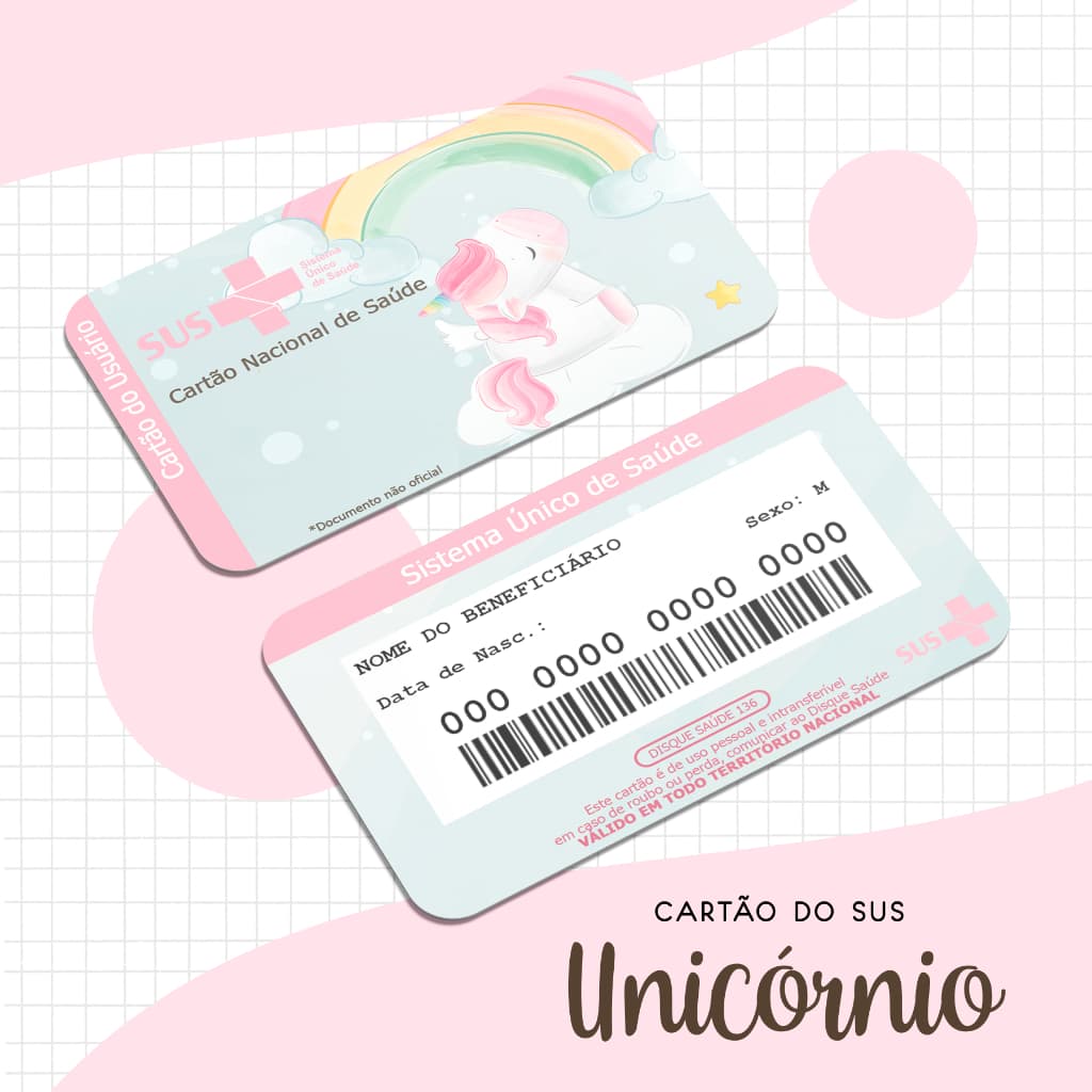 Cartão SUS Personalizado Vários Temas Menino e Menina Plastificado