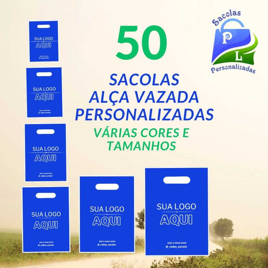 Sacola Personalizada Alça Vazada/Boca de palhaço 50 unidades