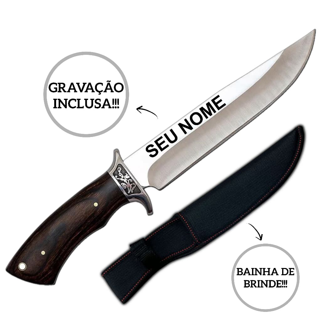 Faca Churrasco Personalizada C/ Seu Nome C/ Bainha Inox Picanheira Artesanal
