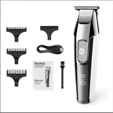 Maquina Cortar Cabelo Kemei Km-5027 Elétrico Luxury Cor Prateado