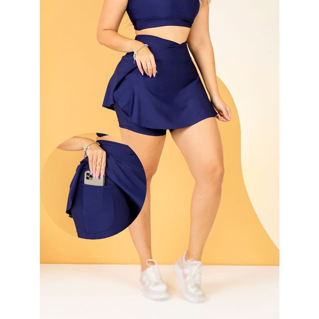 Short Saia Academia Fitness Feminino Com Bolso e Tampa Bumbum Suplex The Start