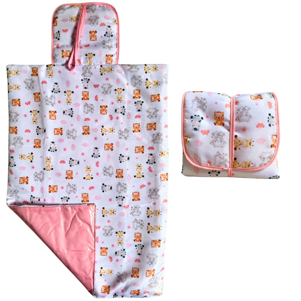 Trocador portátil impermeável Safari Rosa Zebra Elefante Girafa 80 x 45cm compacto fácil limpeza