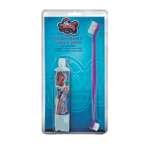 Kit Dental para cães e gatos (Escova Cabo Longo + Creme Dental 90g) Cat Dog