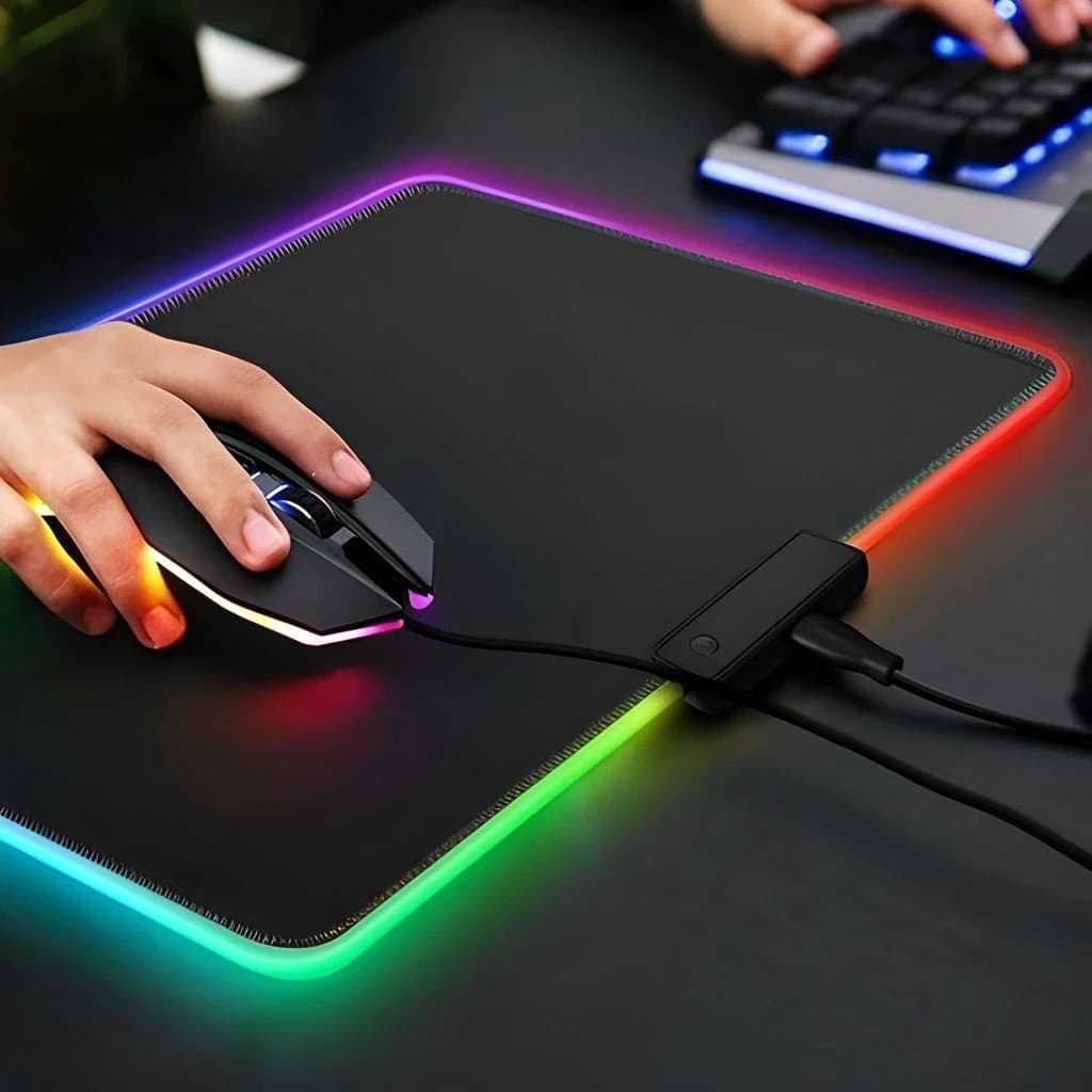 Mouse Pad Gamer Speed Borda Led Usb 7 Cores Rgb Impermeável Mousepad