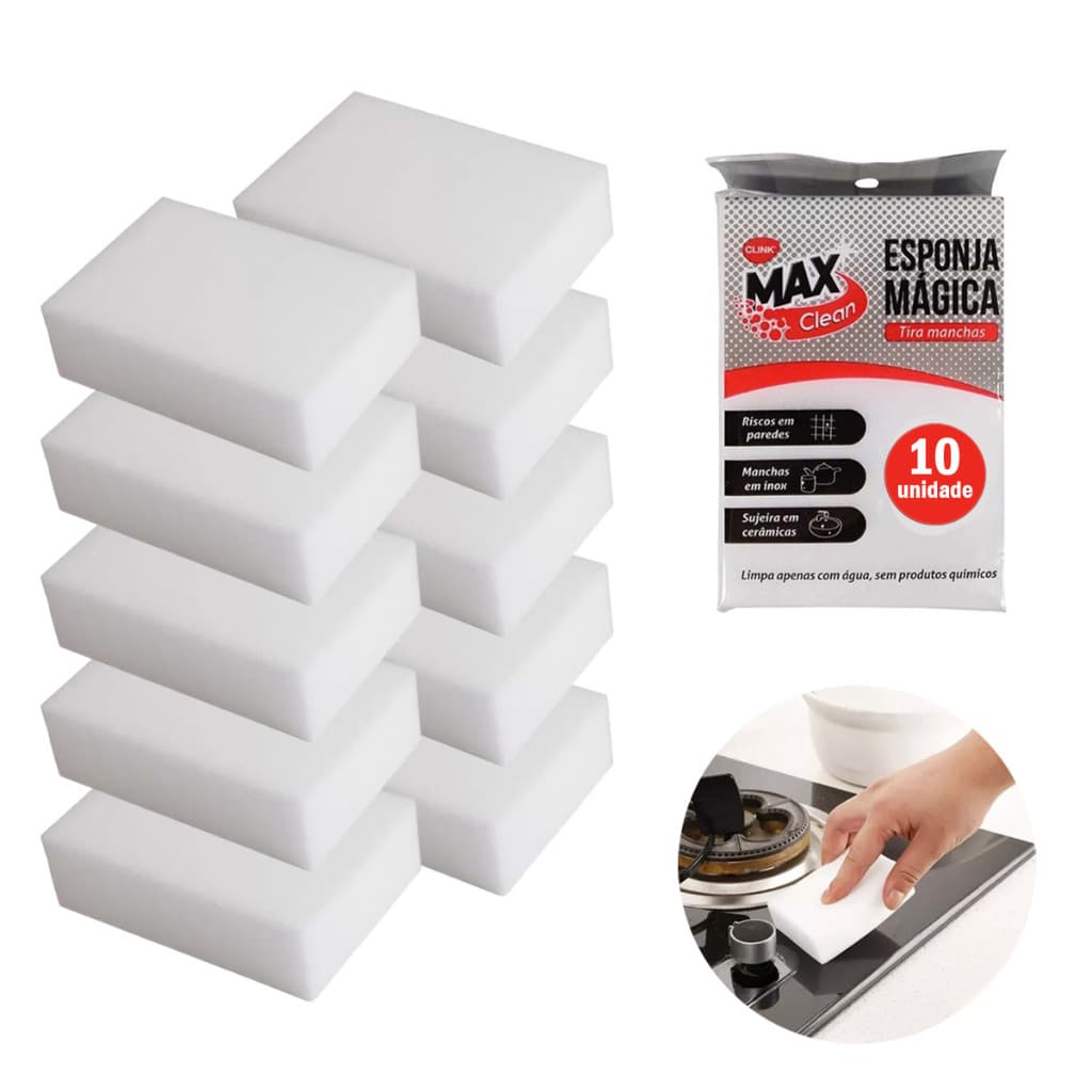 Kit 10 Esponja Mágica Bucha Tira Mancha Parede Limpa Tudo Todas Superficies Remove Manchas Da parede