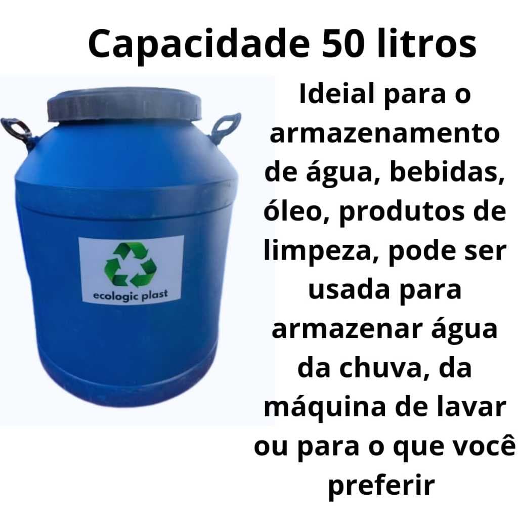 Tambor/ Barrica/ Bombona/ Tonel com alça 50 litros com tampa removivel ,tampa rosquiada para armazenar água, ração, etc.