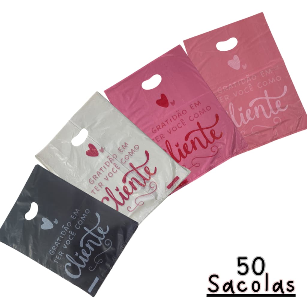 50 Sacolas Boca de Palhaço 30x40 Frases Sacolinha Gratidão ter você como cliente.