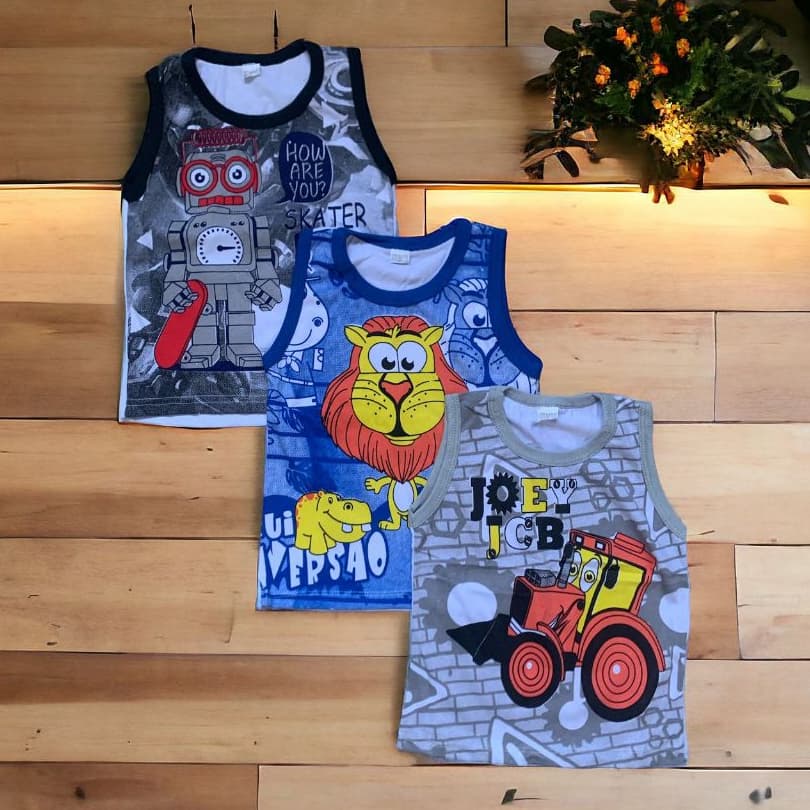 Kit 3 Camisetas Regatas infantil Menino Estampado 100% Algodão