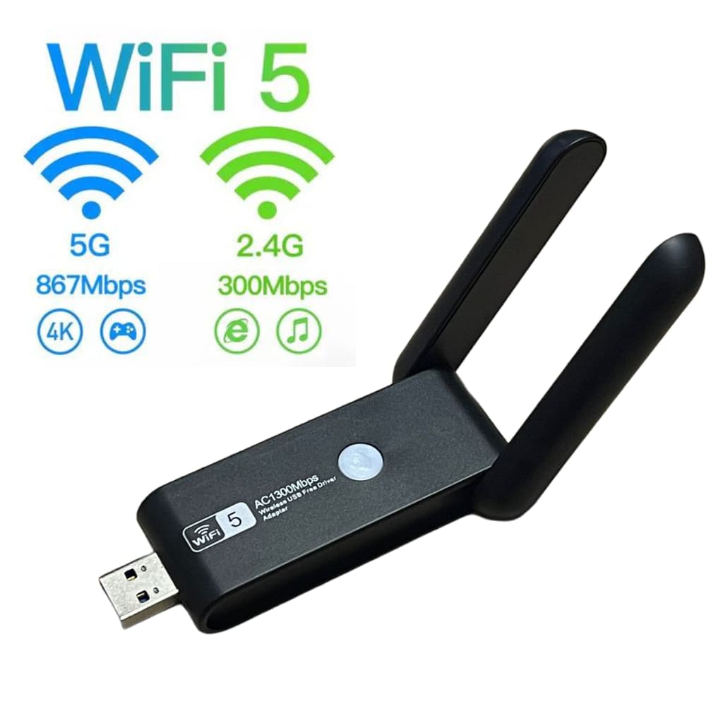 Adaptador Wi-fi Dual Band 2-4G e 5G USB 3.0 5Ghz 1300Mbps 2 Antenas