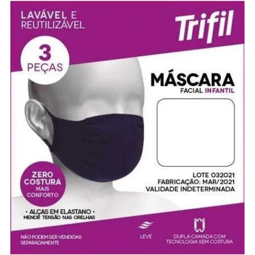 Máscara Trifil Zero Costura Infantil com 3 Unidades
