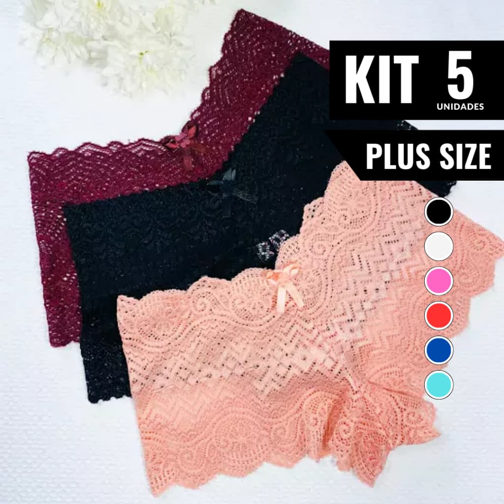 Kit 5 Calcinhas PLUS SIZE Calesson Shortinho de Renda lingerie Caleçon Sexy Rendada Espera Marido Confortável