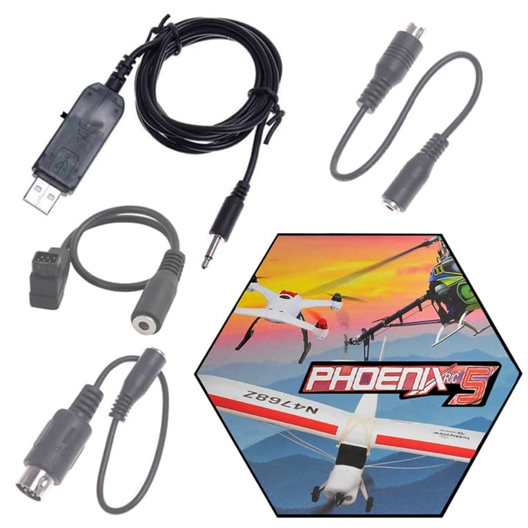 Cabo Simlador de Voo Usb Com Cabo Adaptador FlySky Futaba P/ Simulador Phoenix e Aerofly Rc 7 8 e 10