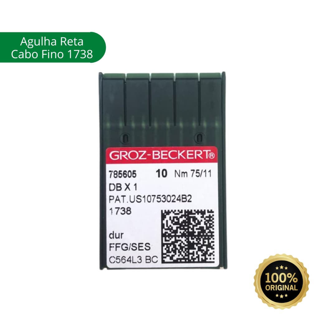 Agulhas Groz-Beckert para máquina de costura Reta Industrial Cabo Fino código 1738 cx com 10 agulhas