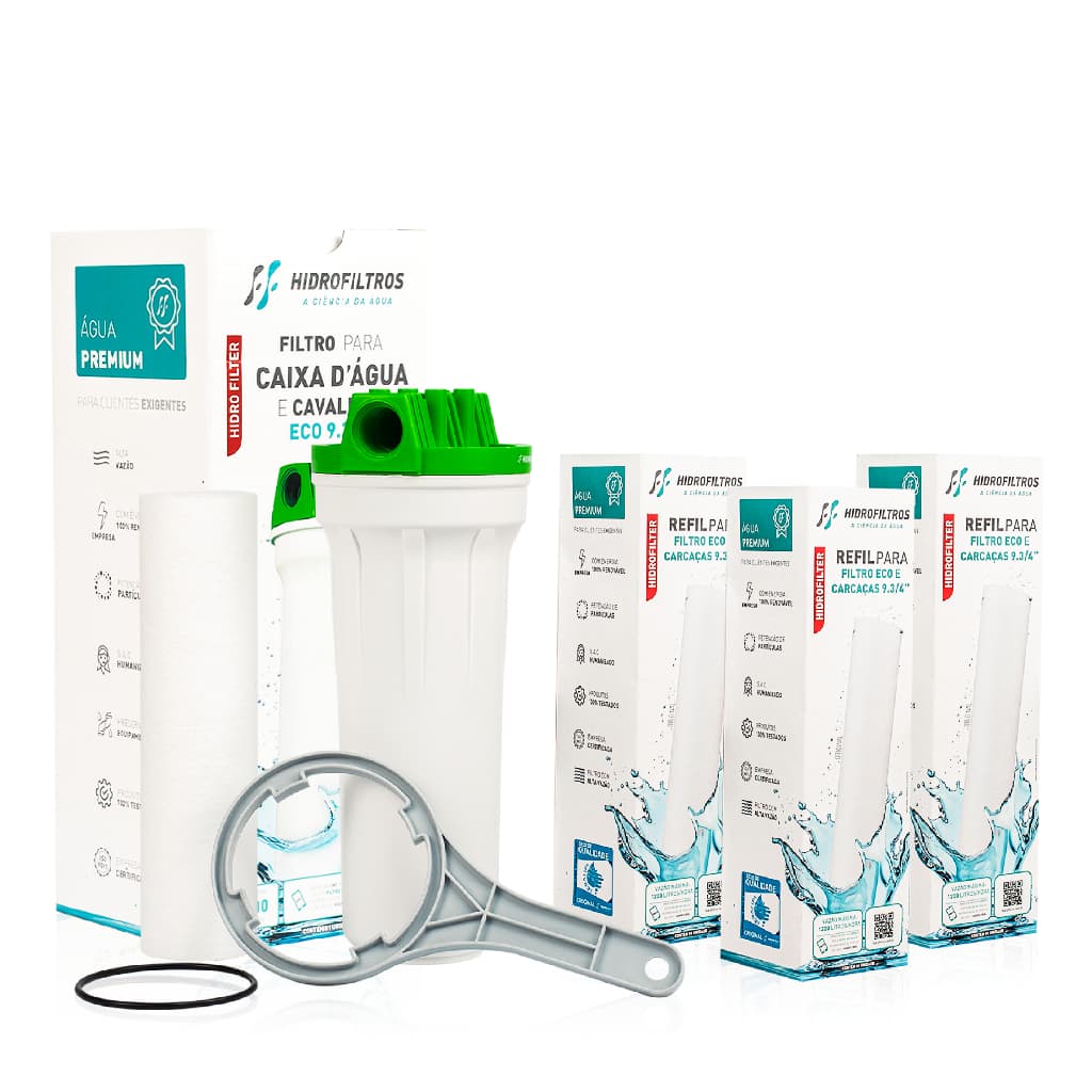 Filtro Refil Para Caixa D'água com Suporte Cavalete Original Hidrofiltros + 6 Refil Eco 9.3/4