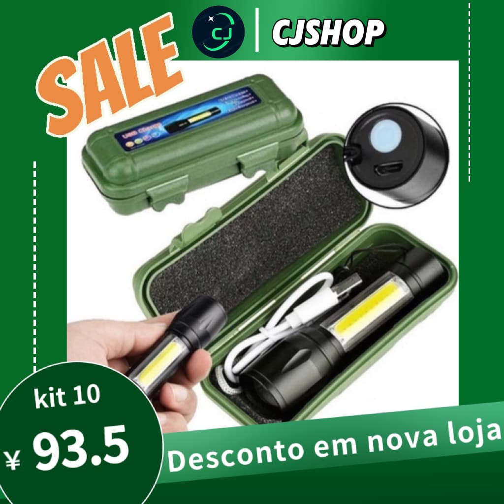 Kit 10 De Mini Lanterna Tatica Com Led E Zoom Recarregável Usb Envio Rápido