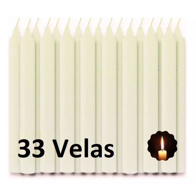 Vela Palito BRANCA  / 1 Kg / 33 Velas - 18 Cm X  1,6 - VELA GROSSA +/- 6hs Queima - Velas Encandeia