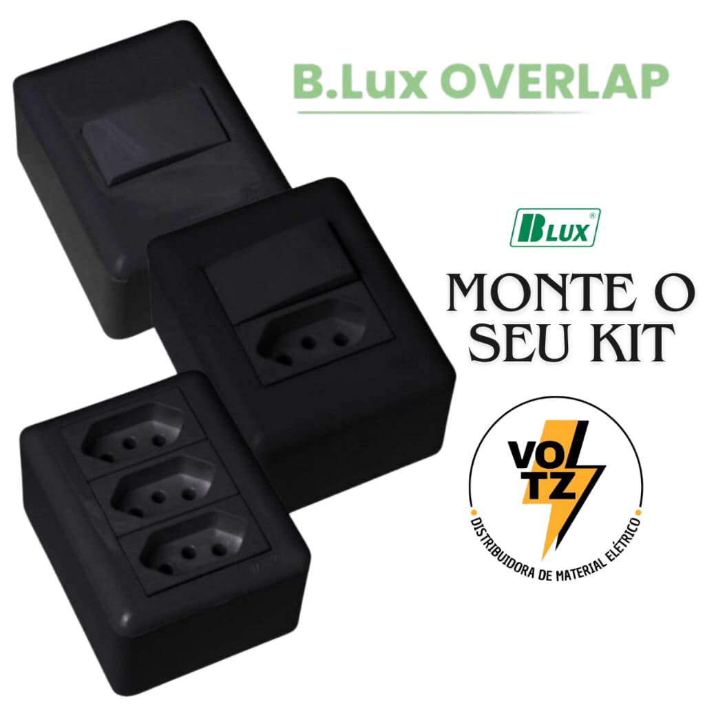 Conjunto Tomada Sobrepor Preta 10A 20A Interruptor Simples Paralelo Sistema X Home Overlap Grafite B.LUX