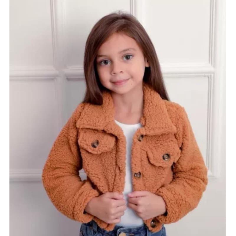 Casaco Teddy Infantil Estilo blusa Com Botões Inverno Moda Blusa De Frio Menina Mini Diva Juvenil Blogueirinha Kids