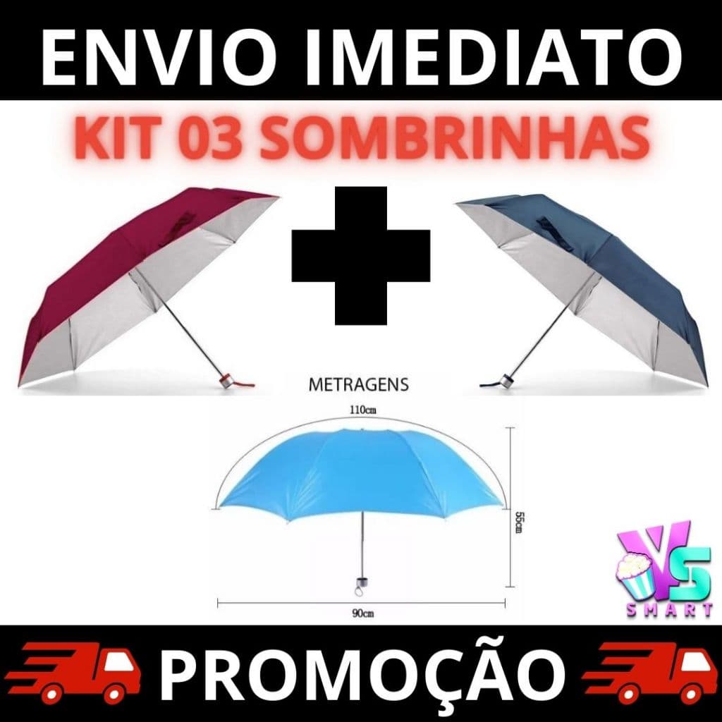 Kit 03 Sombrinhas Guarda Chuva Dupla Face Colorida Liso Proteção contra Raios UV Contra Vento