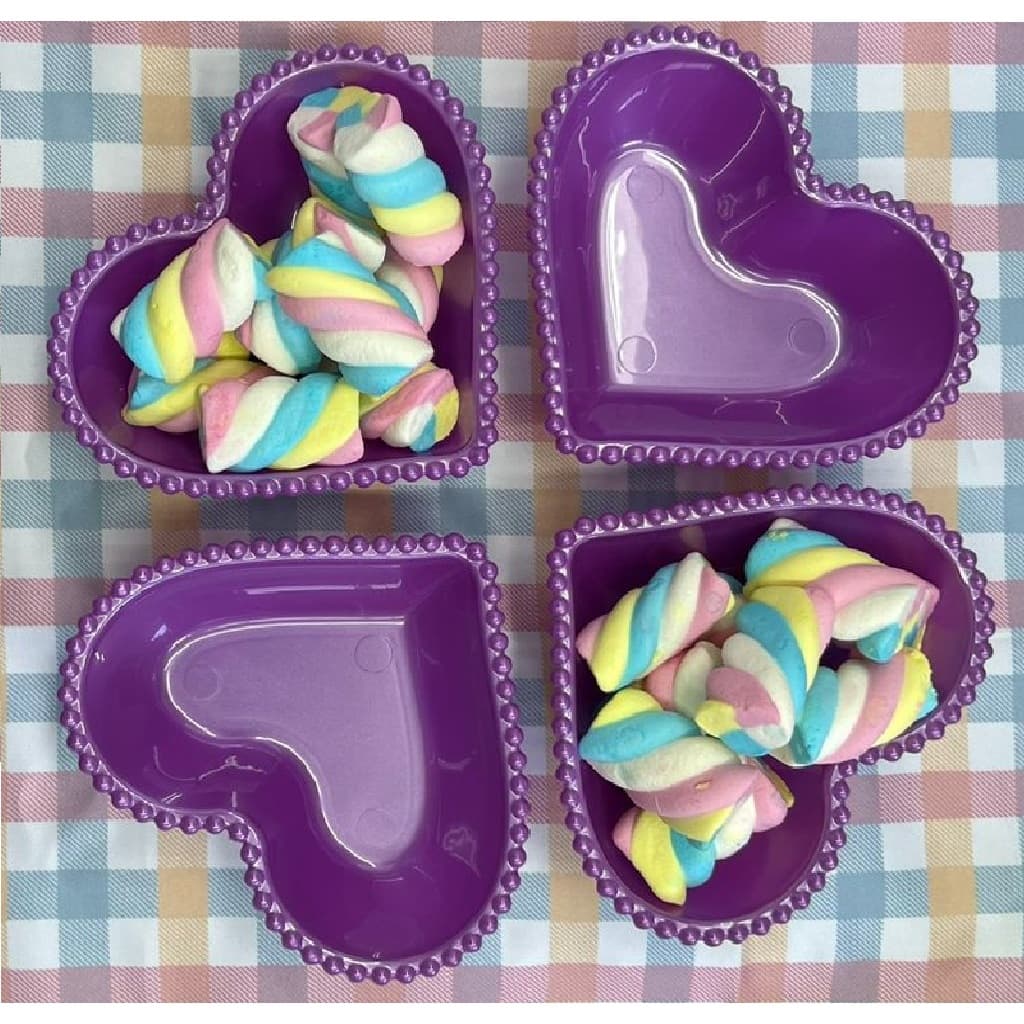 kit 4 Petisqueiras Cumbuca de Coração com Borda de Bolinhas ACRÍLICA Porções Lindo Presente Dia das Mães Amendoim salgadinhos Petiscos Bares Restaurantes