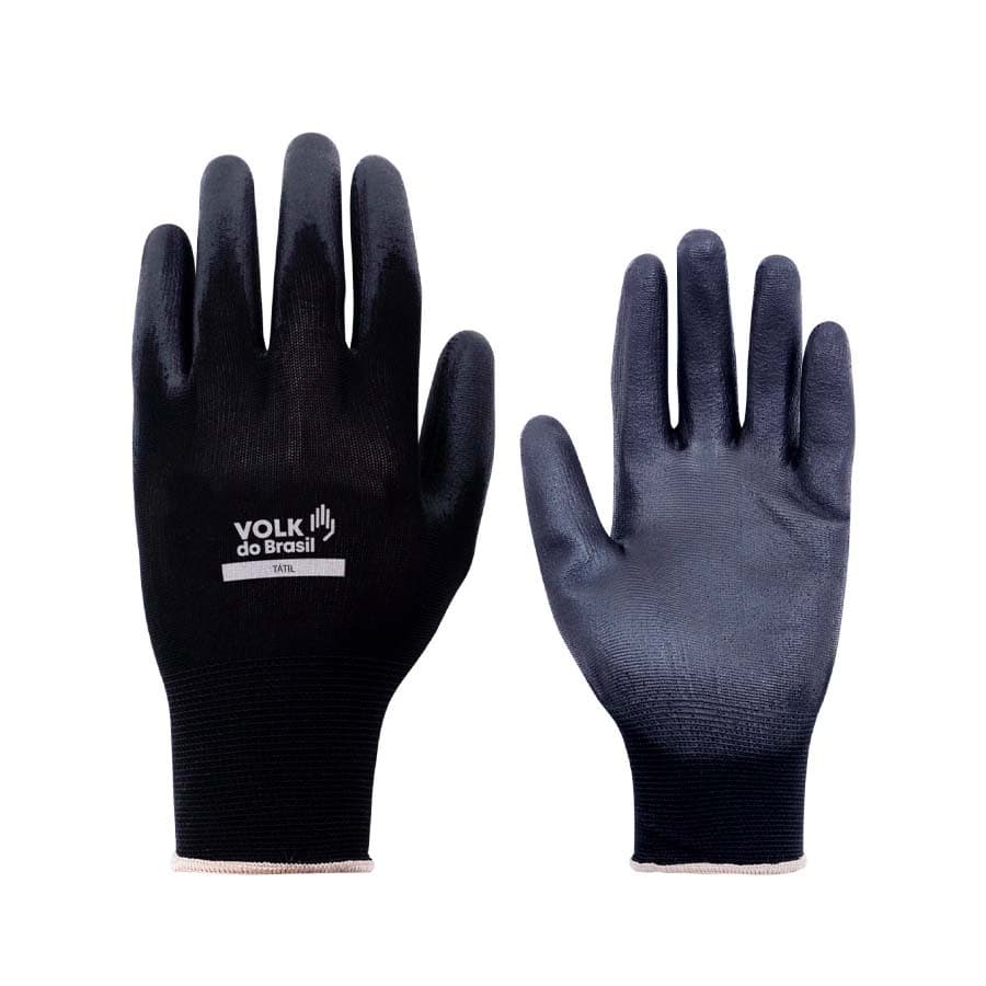 Kit 10 Luva De Segurança Multitato Tatil Banhada Luva Pu Black Volk Mecanico Pedreiro Eletricista